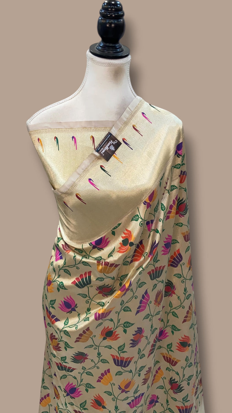 Real Zari Pure Kim Khab Katan Silk Banarasi Handloom Saree - Tanchui Brocade