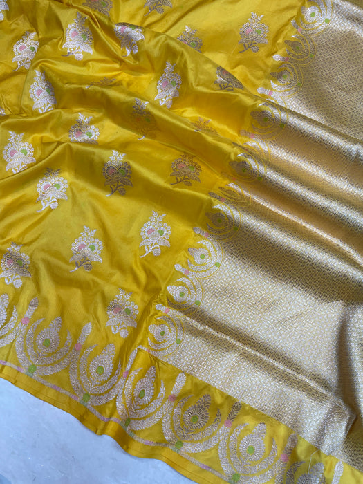 Pure Katan Silk Banarasi Handloom Saree - All over Jaal work with Meenakari