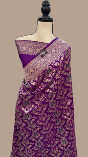Pure Katan Silk Banarasi Handloom Saree - All over Jaal work with Meenakari - The Handlooms