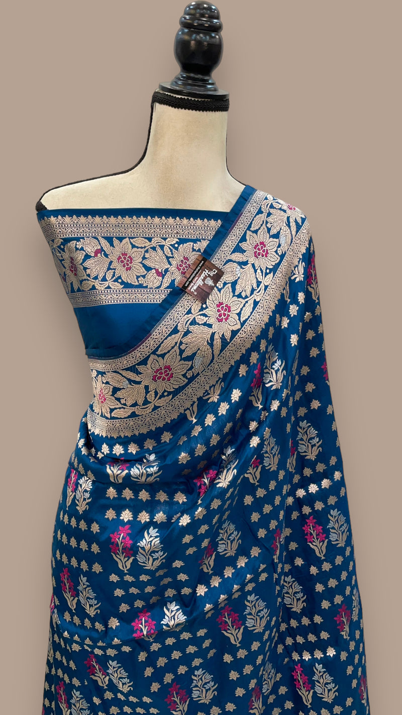 Pure Katan Silk Banarasi Handloom Saree - All over Jaal work with Meenakari - The Handlooms