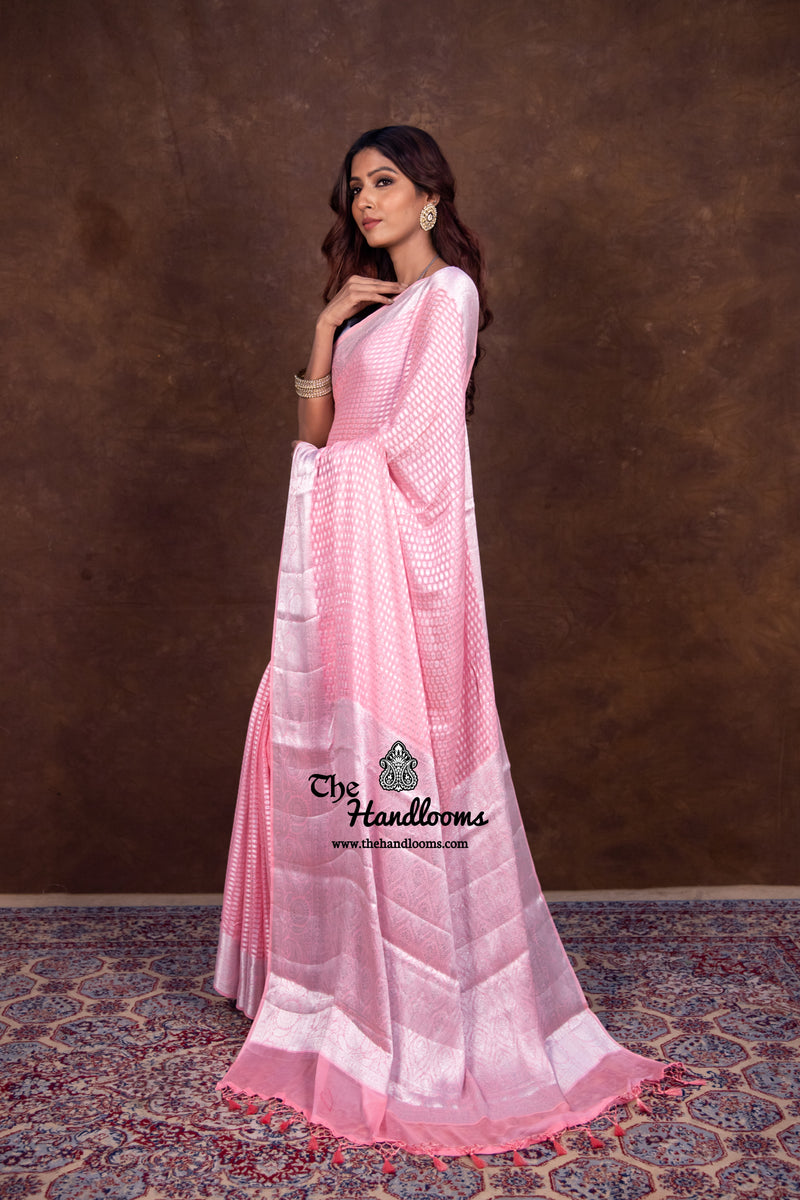 Pink Pure Chiffon Khaddi Banarasi Saree - The Handlooms