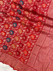 Pure Georgette Banarasi Bandhej Handloom Saree - with meenakari work - The Handlooms