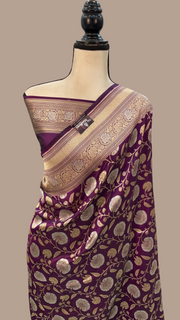 Pure Katan Silk Banarasi Handloom Saree - All over Sona Roopa Jaal work - The Handlooms