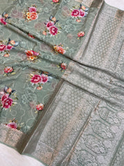 Pure Georgette  Digital Print with Chikankari Handloom Banarasi Saree - The Handlooms