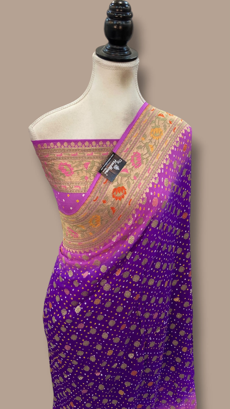 Pure Georgette Banarasi Bandhej Handloom Saree - Meenakari