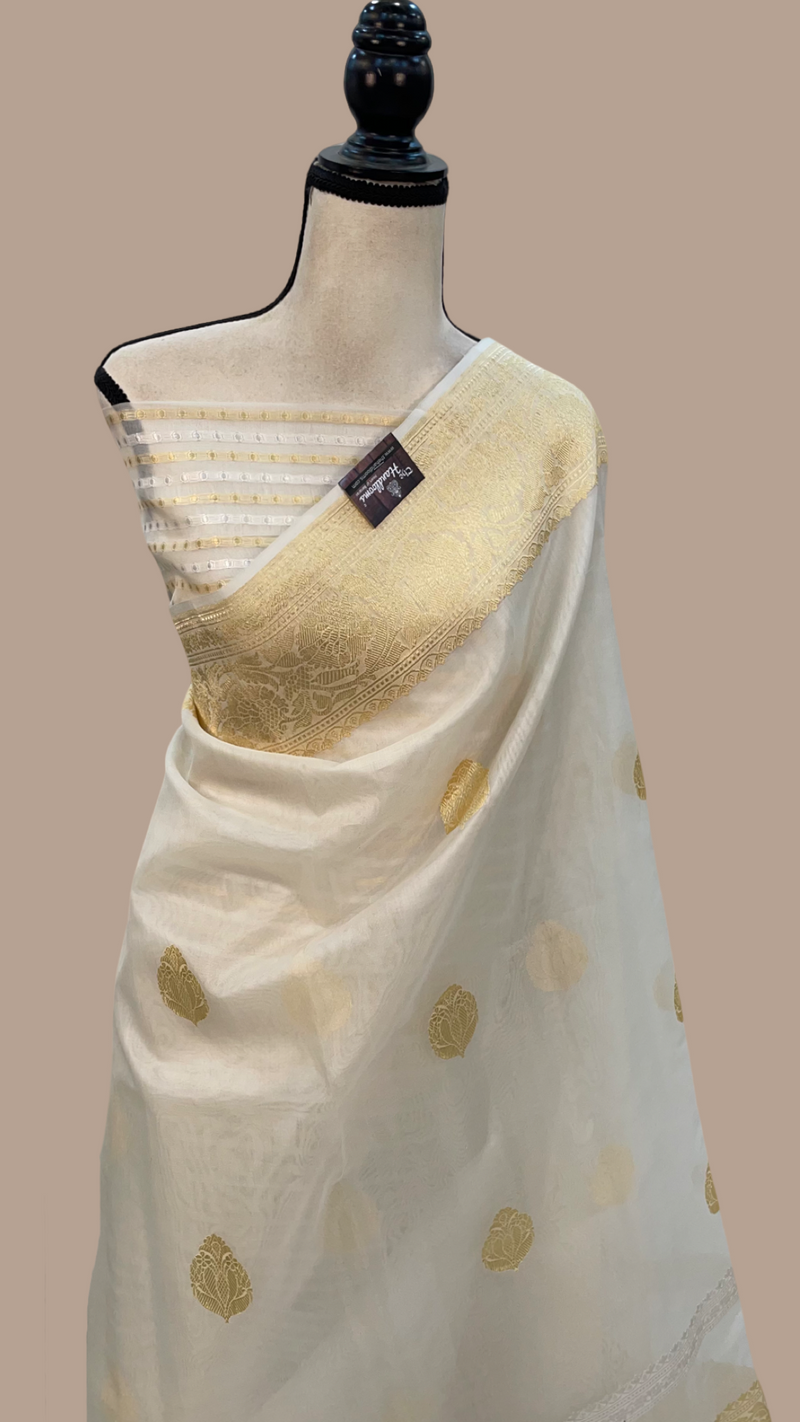 Pure Kora Handloom Banarasi Saree - Sona Roopa Alfi Kadua Boota - The Handlooms