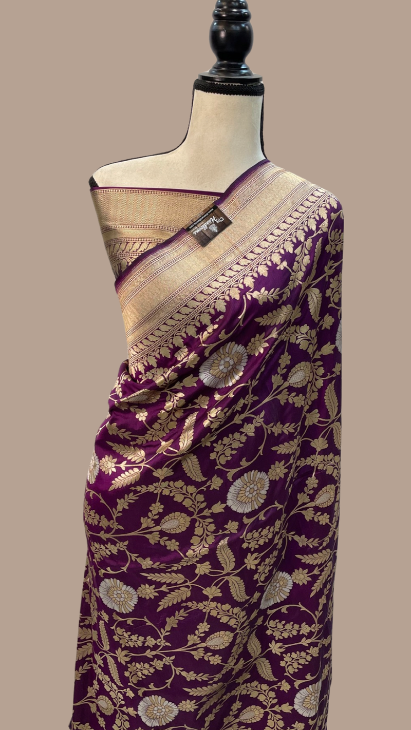 Pure Katan Silk Banarasi Handloom Saree - All over Sona Roopa Jaal work - The Handlooms