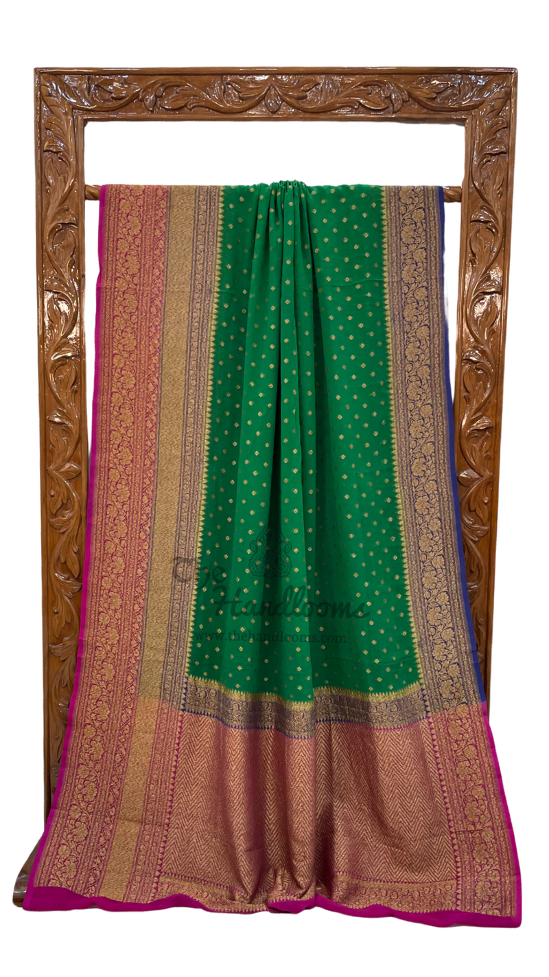 Khaddi Georgette Handloom Banarasi Saree -  Antique zari - The Handlooms