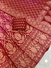 Pure Khaddi Georgette Bandhani Handloom Banarasi Lehenga - The Handlooms