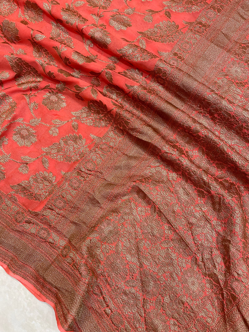 Khaddi Georgette Banarasi Saree -  Antique zari - The Handlooms
