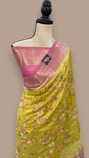 Pure Chiniya Silk Handloom Banarasi Saree with Chikankari - The Handlooms