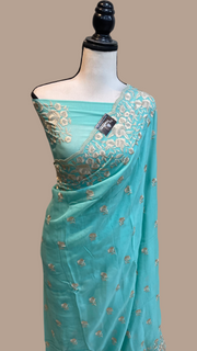 Pure Georgette Chikankari Handloom Banarasi Saree - The Handlooms