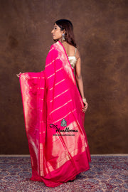 Pure Katan Silk Banarasi Handloom Saree - All over Kadua Stripe - The Handlooms