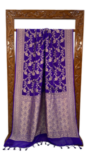 Purple Pure Khaddi Georgette Banarasi Saree -  Gold zari - The Handlooms