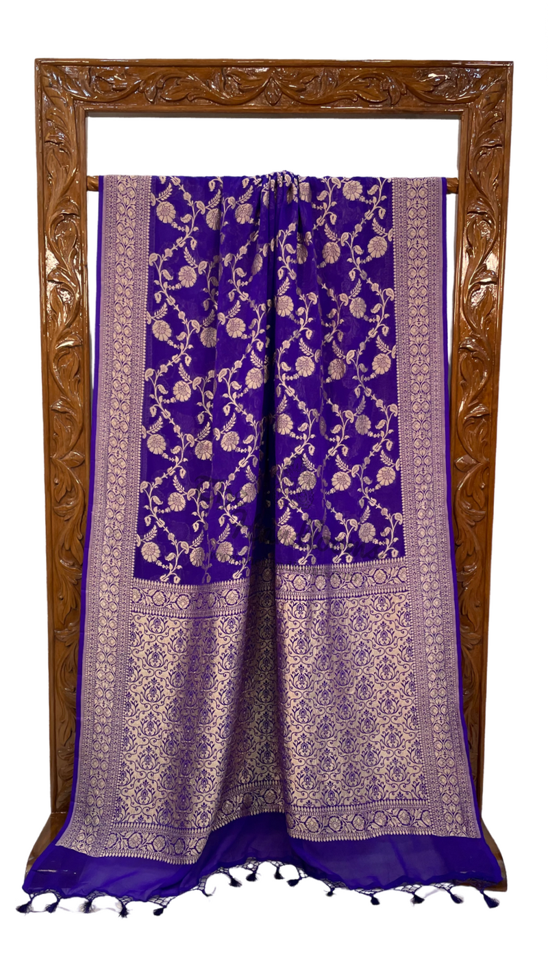 Purple Pure Khaddi Georgette Banarasi Saree -  Gold zari - The Handlooms