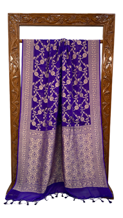 Purple Pure Khaddi Georgette Banarasi Saree -  Gold zari