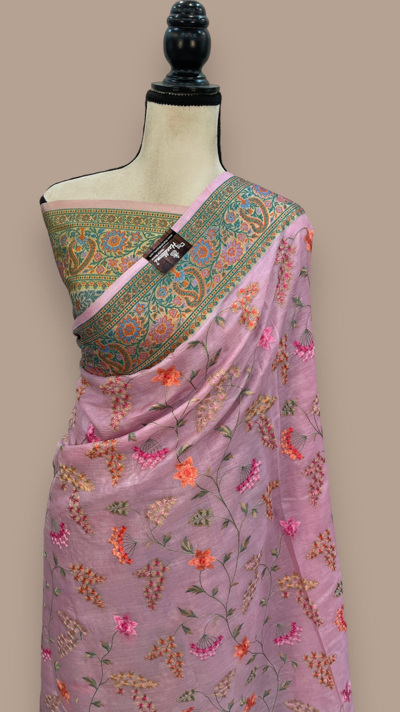 Tussar Silk Handloom Banarasi Saree With Chikankari - The Handlooms