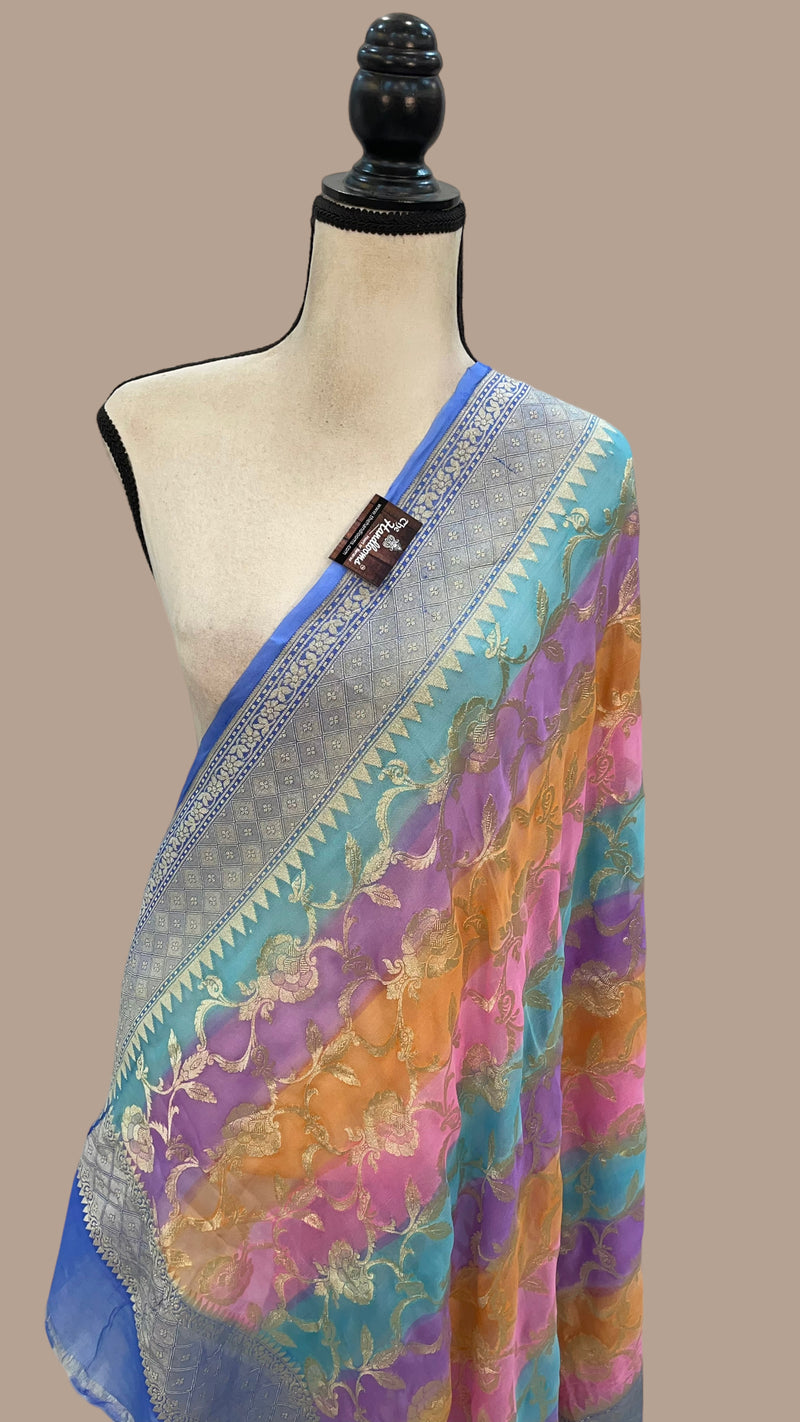 Pure Khaddi Georgette Dupatta - water zari - The Handlooms
