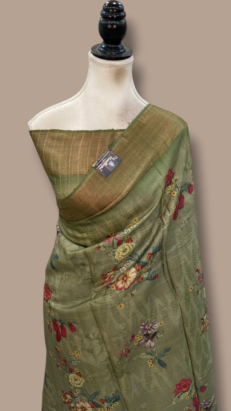 Pure Tussar Silk Handloom Banarasi Saree With Digital Print