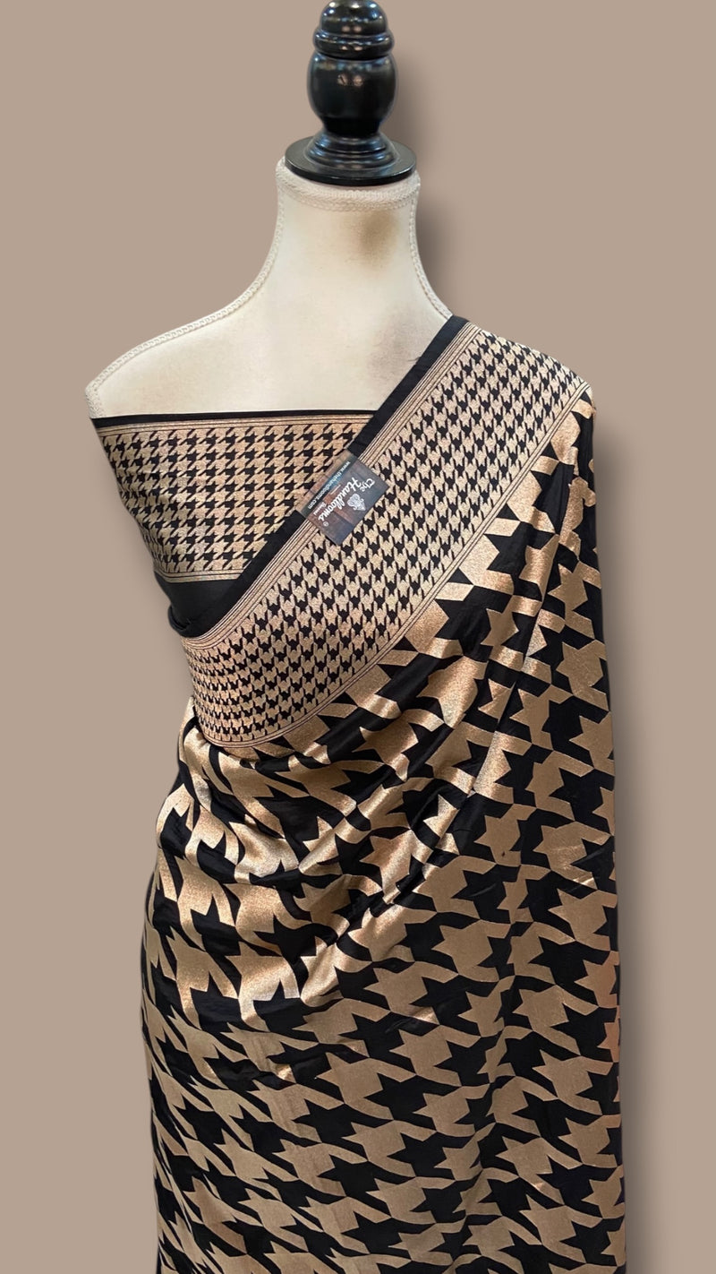 Black Pure Katan Silk Banarasi Handloom Saree - All Over Gold Zari Jaal Work