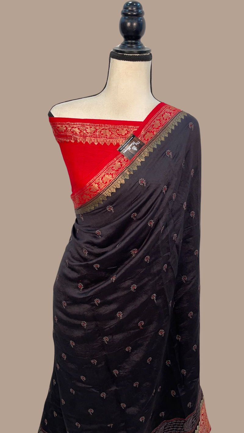 Pure Chiniya Silk Handloom Banarasi Saree With Chikankari - The Handlooms