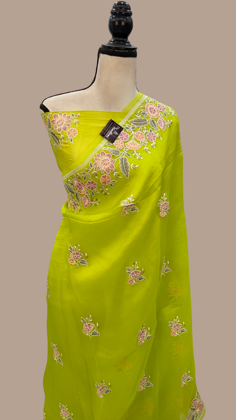 Pure Organza Chikankari Handloom Banarasi Saree - The Handlooms