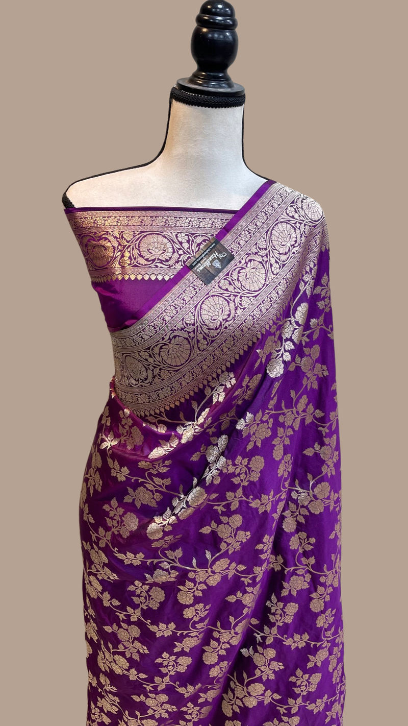 Pure Katan Silk Banarasi Handloom Saree - All Over Jaal Work - The Handlooms