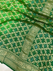 Dual Shade Pure Georgette Banarasi Bandhej Handloom Saree - The Handlooms