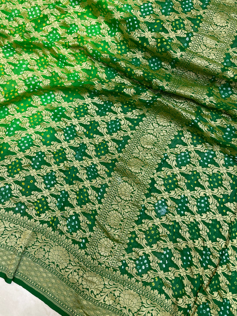 Dual Shade Pure Georgette Banarasi Bandhej Handloom Saree - The Handlooms