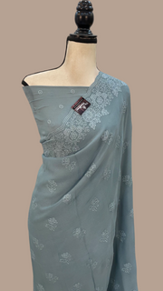Pure Georgette Chikankari Handloom Banarasi Saree - The Handlooms