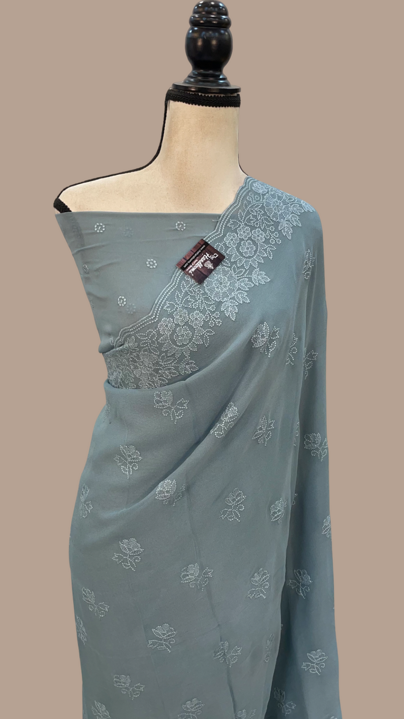 Pure Georgette Chikankari Handloom Banarasi Saree - The Handlooms