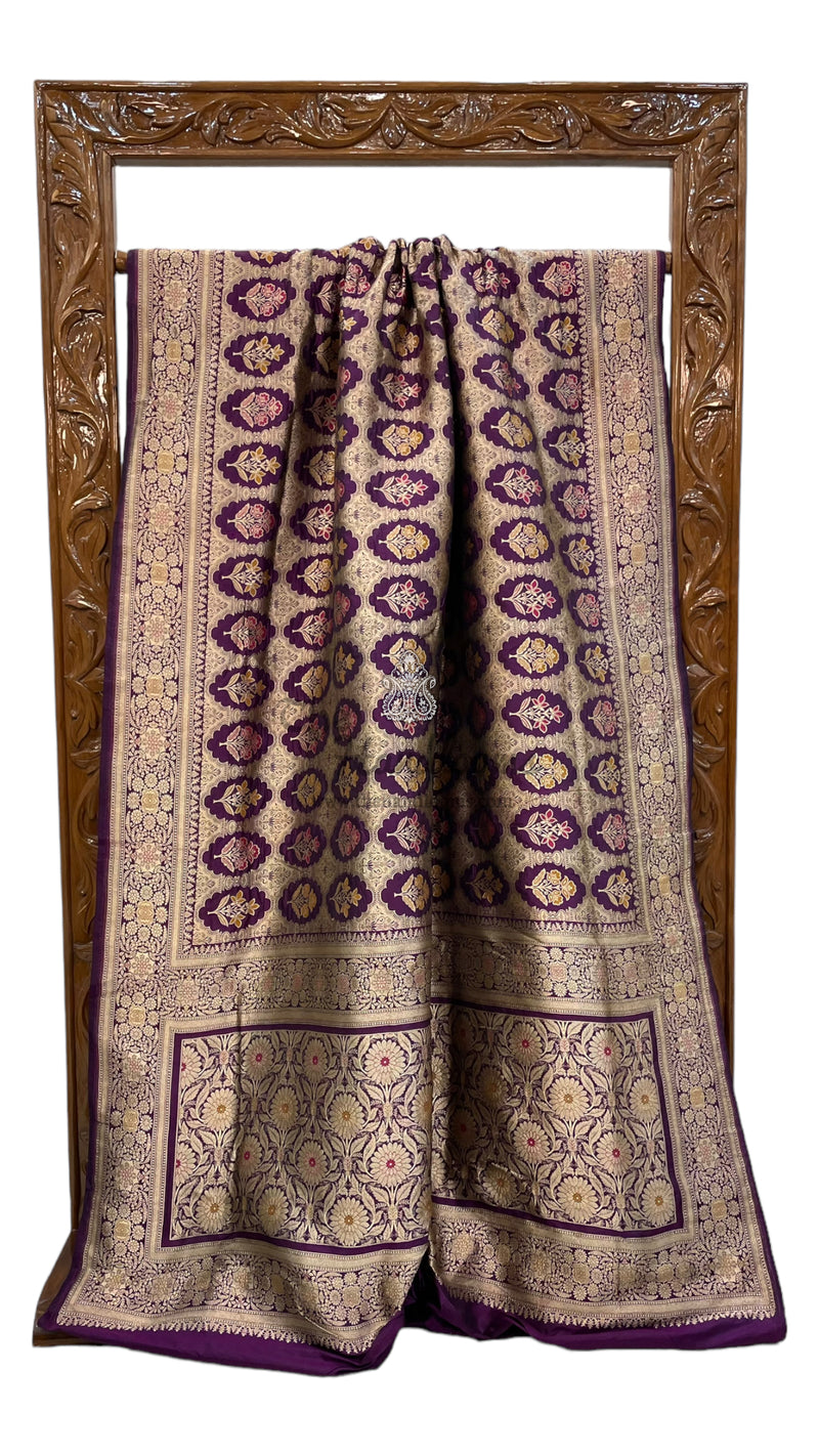 Pure Katan Silk Banarasi Handloom Saree - All over Jaal work with Meenakari - The Handlooms
