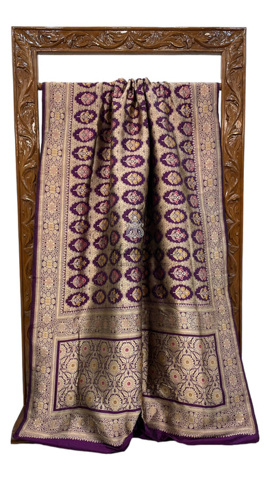 Pure Katan Silk Banarasi Handloom Saree - All over Jaal work with Meenakari