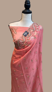 Pure Georgette Chikankari Handloom Banarasi Saree - The Handlooms