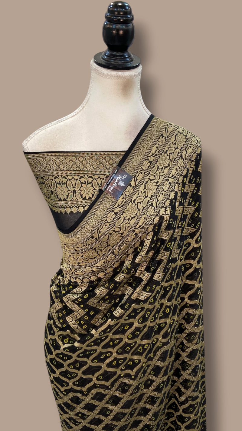 Pure Georgette Banarasi Bandhej Handloom Saree