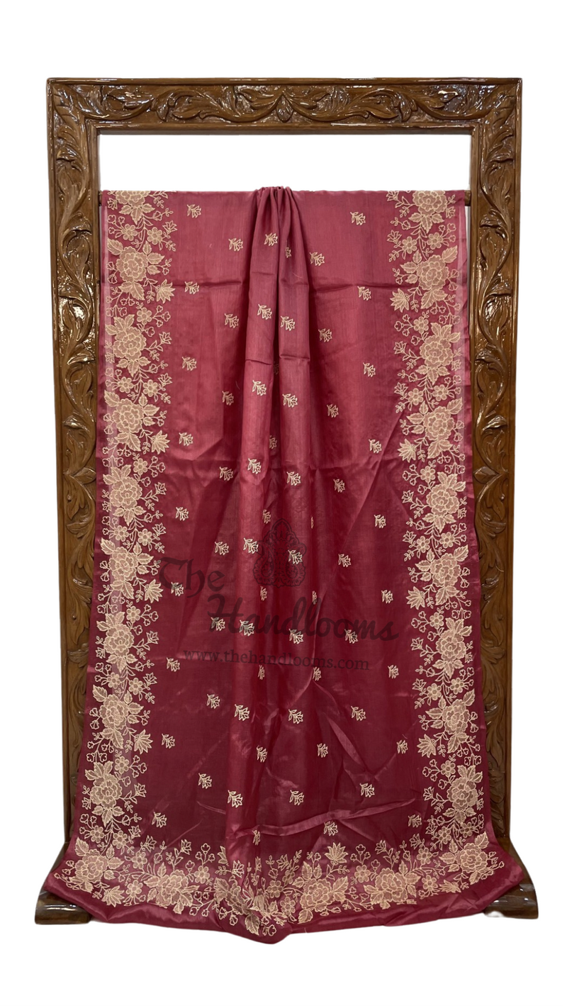 Tussar Silk Handloom Banarasi Saree With Chikankari - The Handlooms