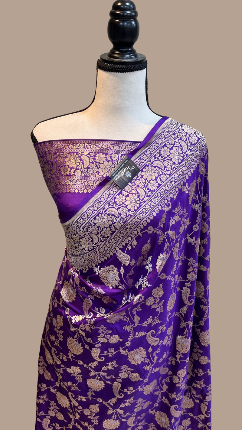 Pure Katan Silk Banarasi Handloom Saree - All over Sona Roopa Jaal work - The Handlooms