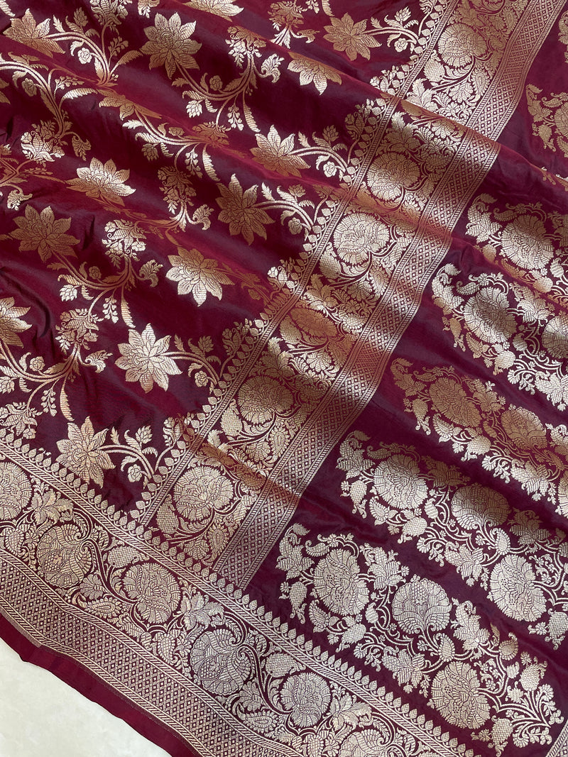 Pure Katan Silk Banarasi Handloom Saree - All Over Jaal Work - The Handlooms