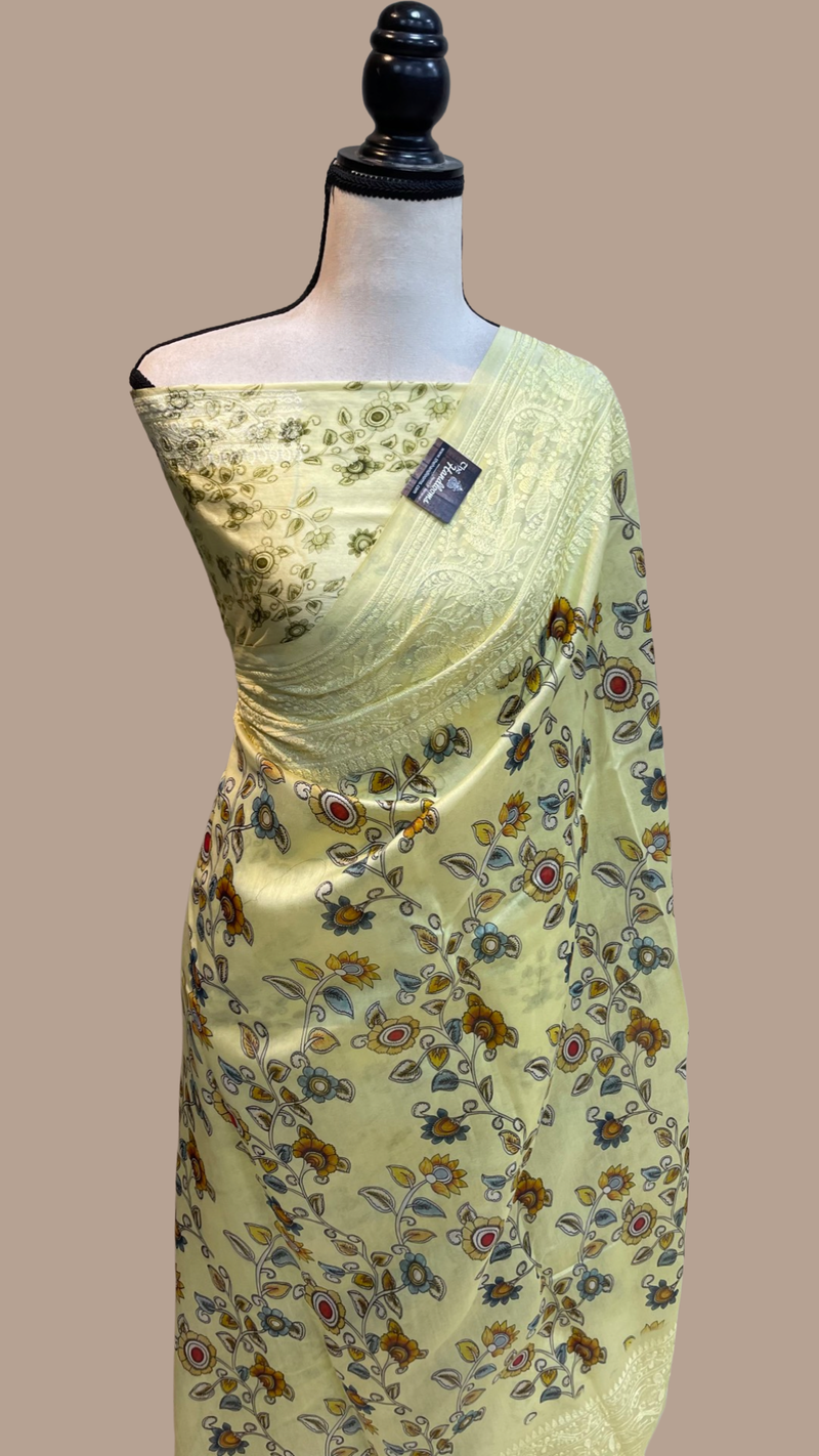 Pure Chanderi  Digital Print with Chikankari Handloom Banarasi Saree - The Handlooms