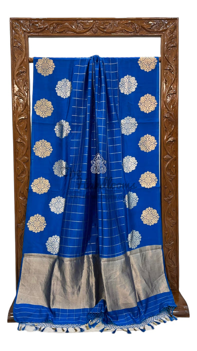 Pure Katan Silk Banarasi Handloom Saree - All Over Chex