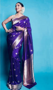 Madhuri Dixit Nene in our Pure Katan Silk Banarasi Handloom Saree - All Over Kadua Motifs - The Handlooms
