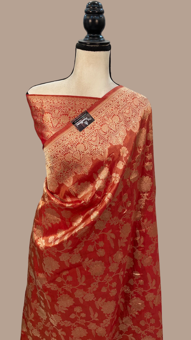 Pure Tissue Katan Silk Banarasi Handloom Saree - All over Jaal work - The Handlooms