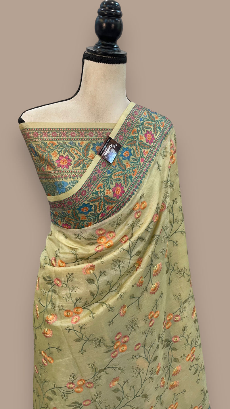Tussar Silk Handloom Banarasi Saree With Chikankari - The Handlooms