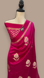Hot Pink Pure Mango Silk Banarasi Handloom Saree - The Handlooms