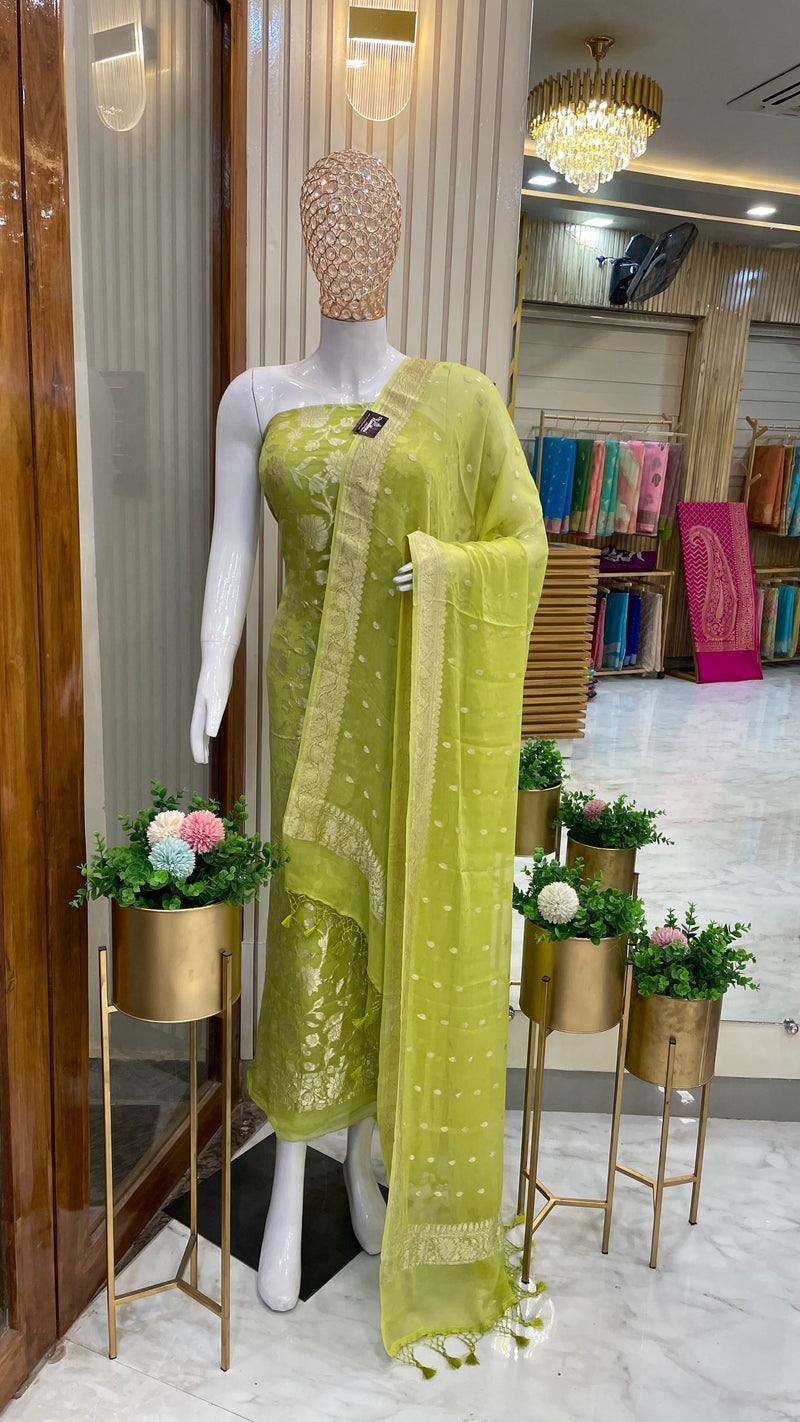 Khaddi Georgette Handlooms Banarasi Dress material - The Handlooms