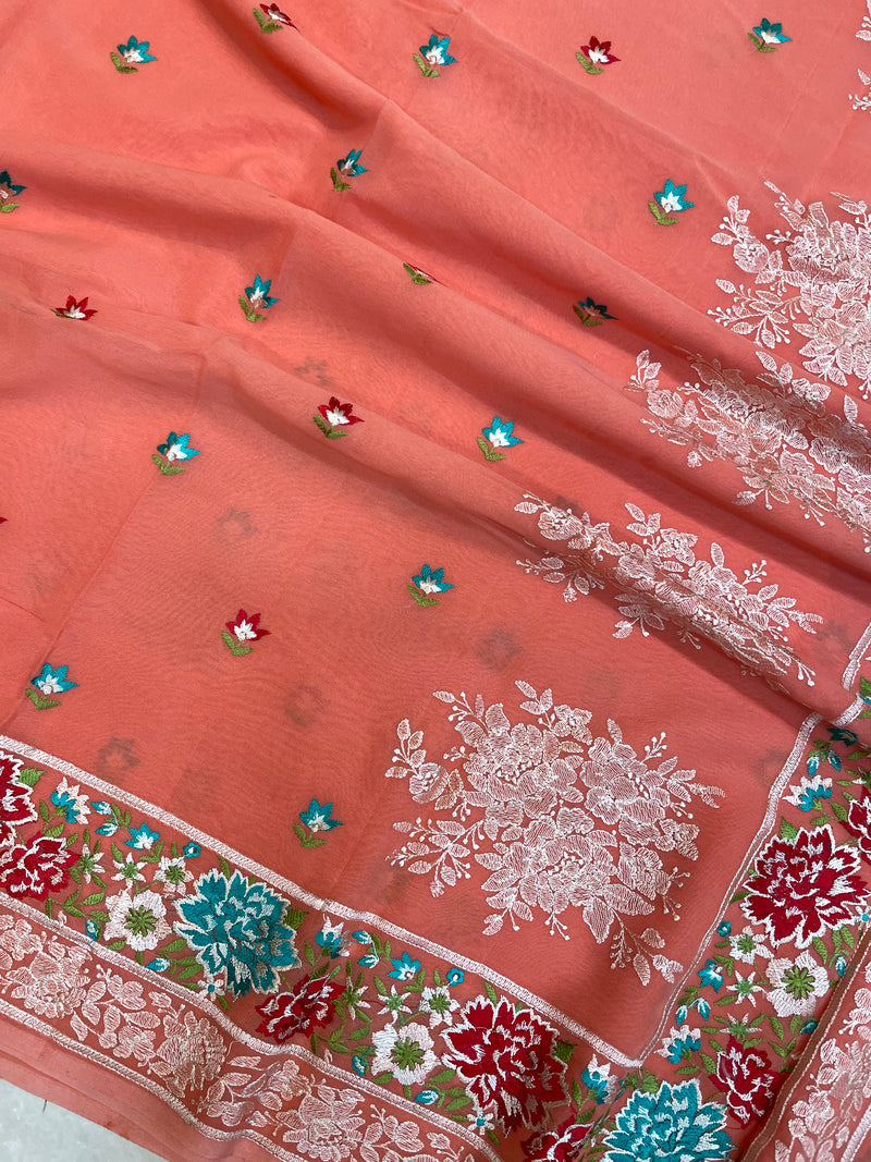Pure Georgette Chikankari Handloom Banarasi Saree - The Handlooms