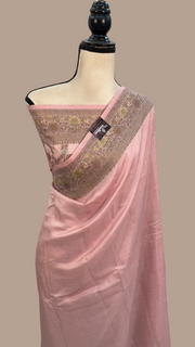 Onion Pink Pure Butter Crepe Banarasi Saree - The Handlooms