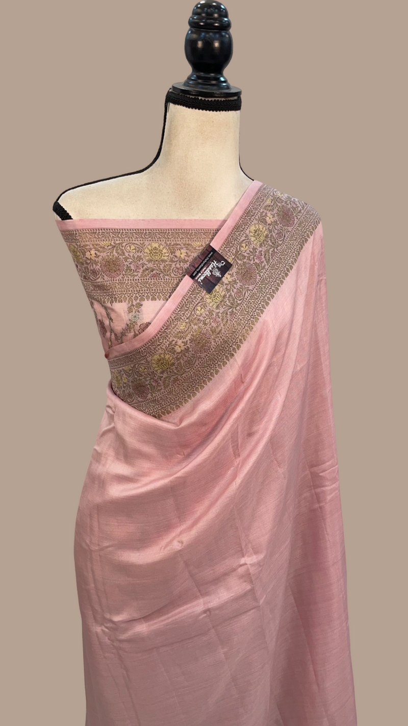 Onion Pink Pure Butter Crepe Banarasi Saree - The Handlooms