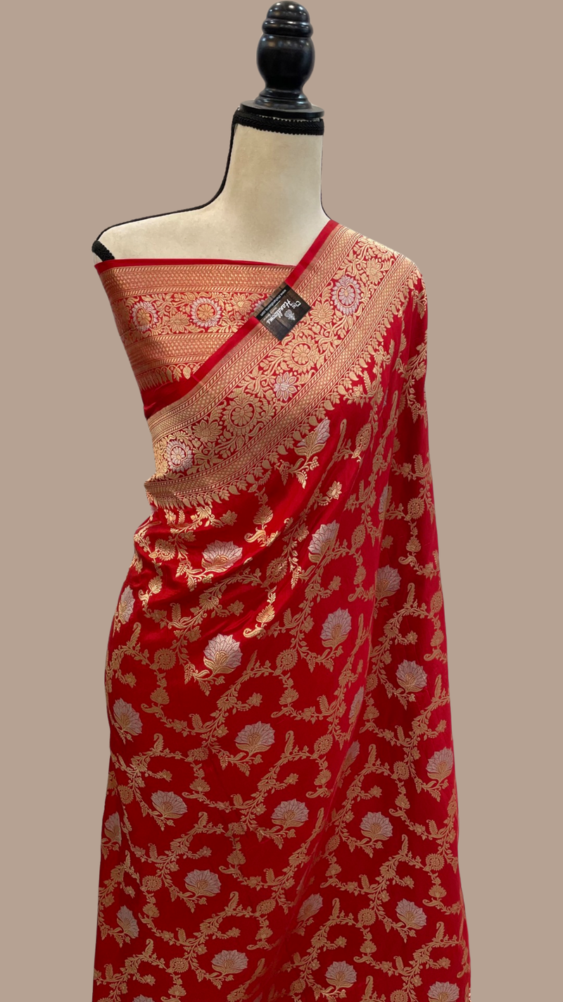 Pure Katan Silk Banarasi Handloom Saree - All over Sona Roopa Jaal work - The Handlooms