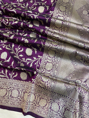 Pure Katan Silk Banarasi Handloom Saree - All Over Jaal Work - The Handlooms